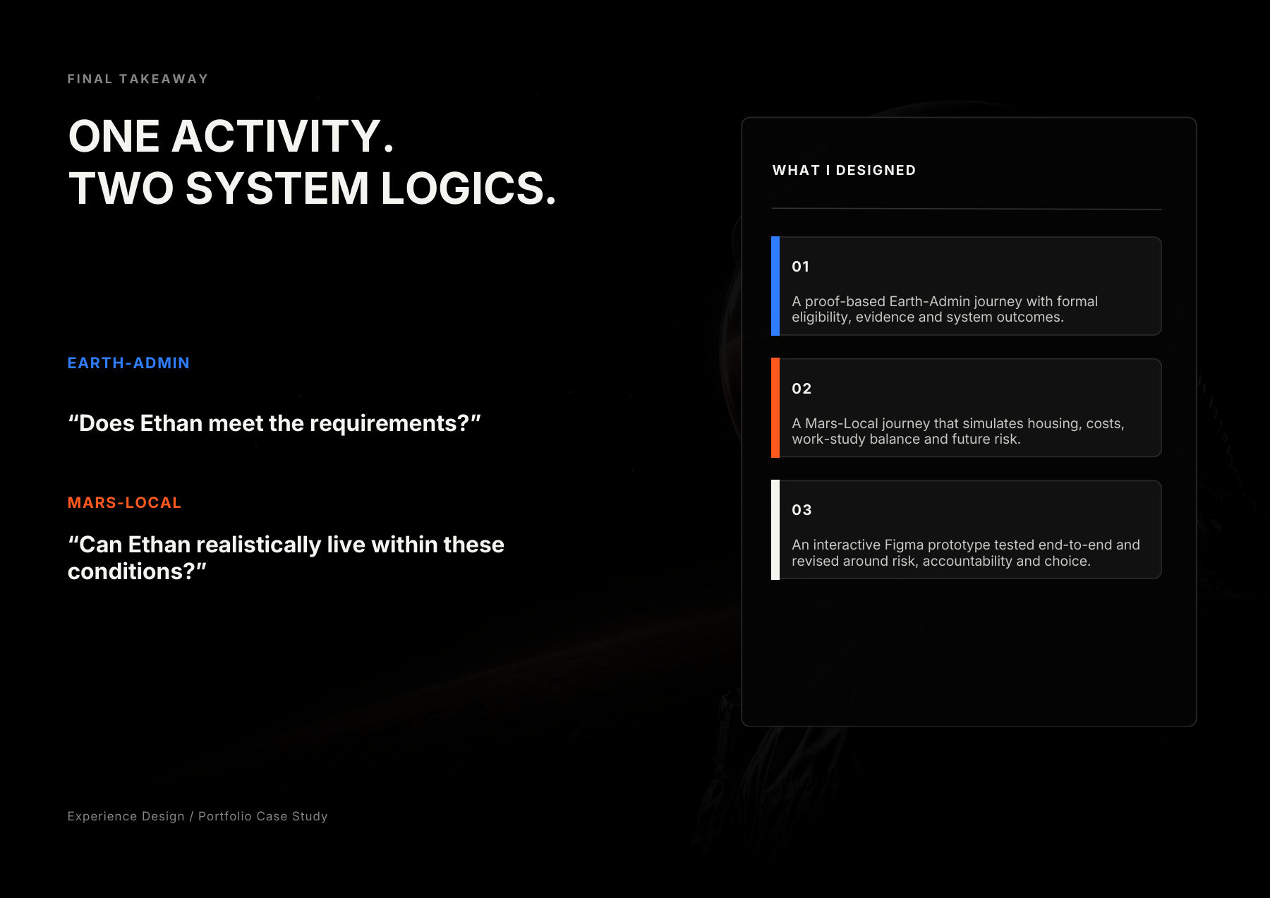 Final takeaway — One activity, two system logics